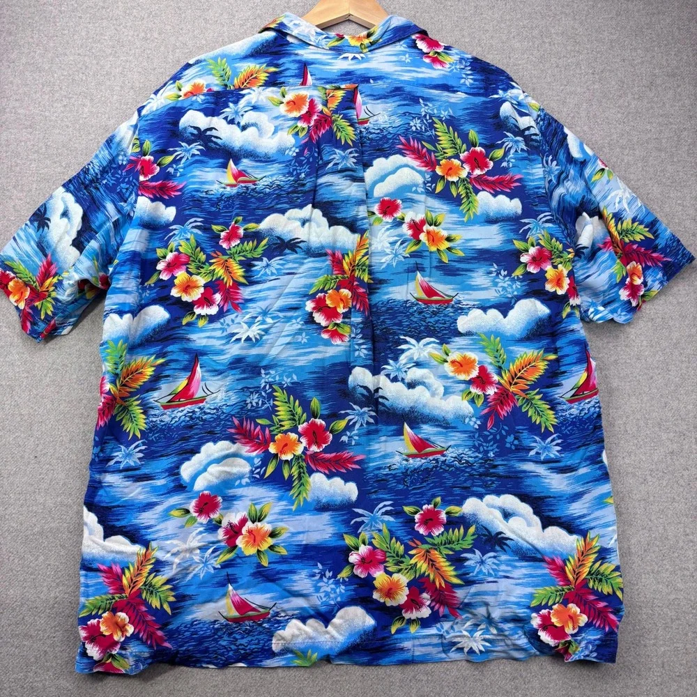 VTG 90s Polo Ralph Lauren Hawaiian Shirt Mens XL Blue 100% Rayon Floral Caldwell
